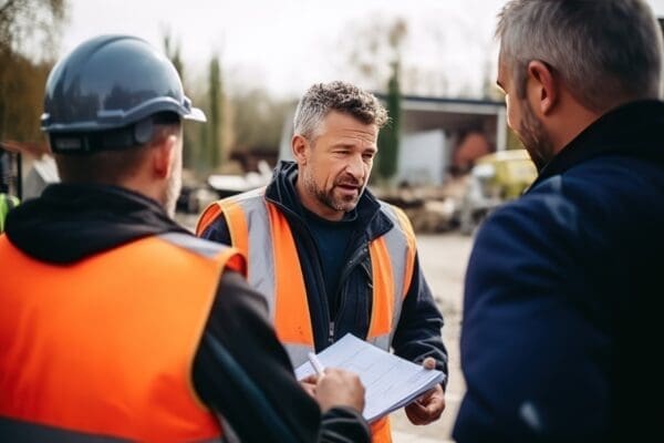 A team of professional builders at a construction site.